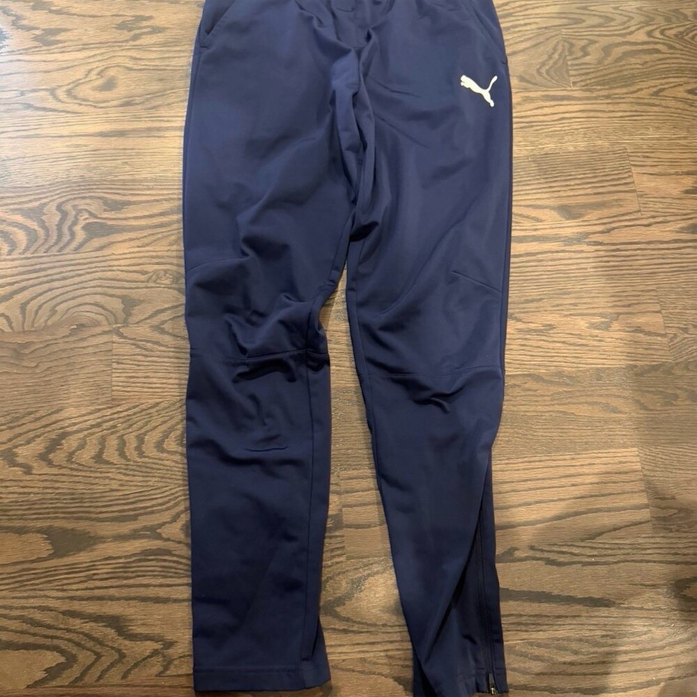 Puma LIGA Track Pants Men's Size M Navy Blue Zip Ankle Athletic Training